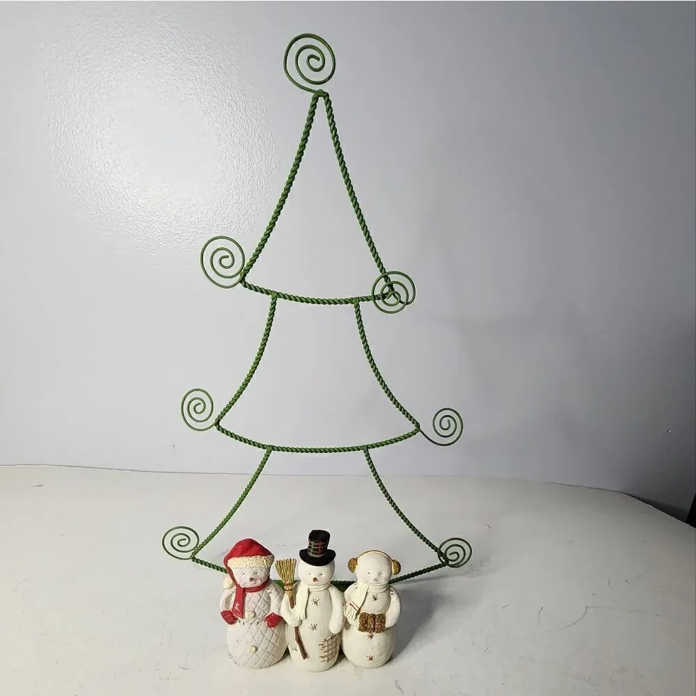 Hallmark Wire Christmas Tree w/3 Snowmen Napkin or Christmas Card Holder